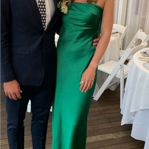 SHOWPO CHARLITA STRAPLESS COWL BACK SATIN MAXI DRESS IN GREEN